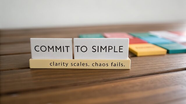 Commit to simple clarity with inspirational message on wooden surface