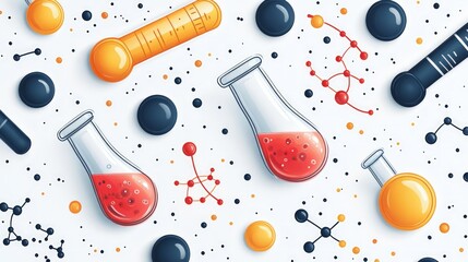 Colorful science lab tools and molecules