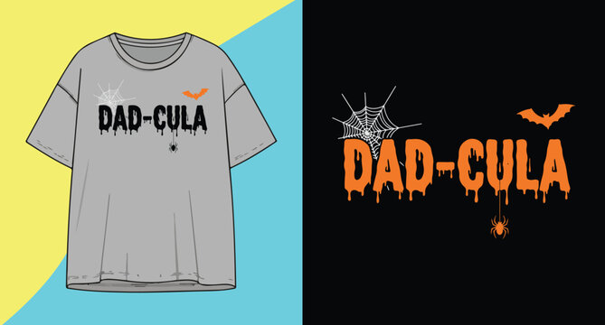 Funny halloween dadcula t shirt design with dripping blood font and spiderweb