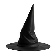 Fototapeta premium A classic black witch hat with a pointy top and wide brim, isolated on a transparent background, perfect for halloween and costume parties