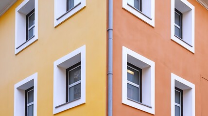 Fototapeta premium Architectural Detail of a Building with Two-Toned Walls and Recessed Windows