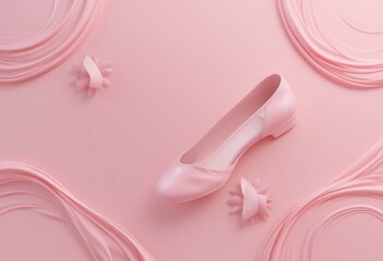 Dance Shoe on Pink Background	A ballet shoe set against a pink textured backdrop.