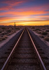 無限の線路、夕焼け空