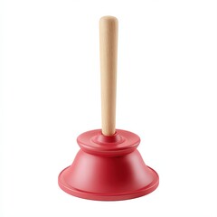 A red plunger with a wooden handle, ideal for plumbing and home maintenance imagery, Perfect for DIY, repair tutorials, or articles on home improvement solutions,