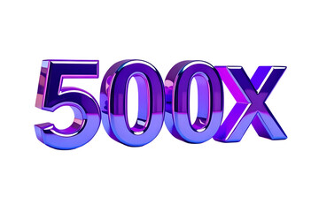 500x with Purple Color Isolated on Transparent Background, 3D Render of Number and Letter Icon for Double and Bonus Concept