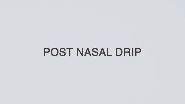 Post nasal drip stethoscope concept illustration illustrative word text medicine diagnosed with hand holding stethoscope on white background for respiratory and sinus awareness