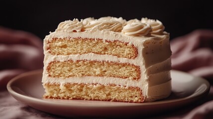 Vanilla cake slice on plate