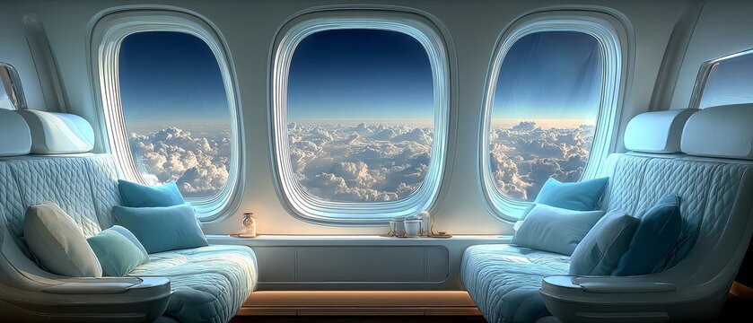 Airplane window view airplane window view airplane window view above clouds with dramatic sunset sky