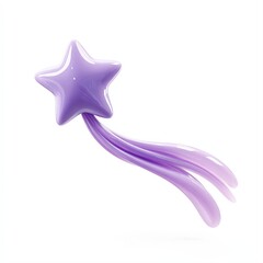 Naklejka premium A whimsical purple star with flowing tails gently floats against a white background, ideal for children's products, party supplies, or creative designs, This image conveys magic and imagination,