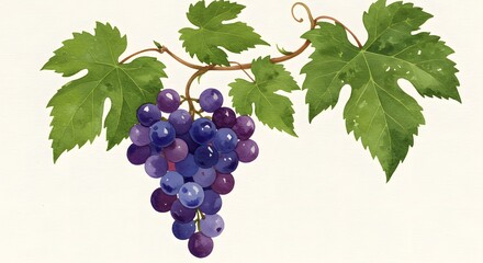 watercolor vineyard. Amber Vine purple grapes tree isolated watercolor illustration. AI Generated