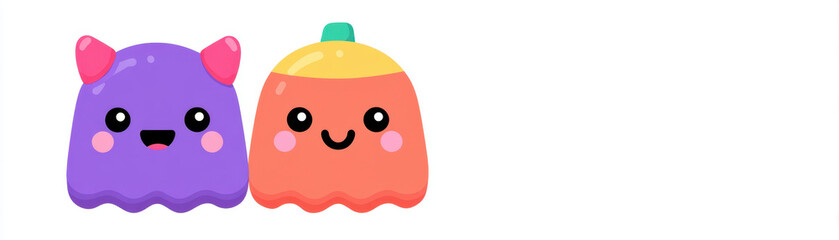 Halloween Shopping Sale Banner, Cute halloween shopping sale banner with two colorful cartoon monsters smiling happily