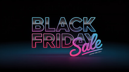 Obraz premium Black Friday Sale neon gradient text on dark background