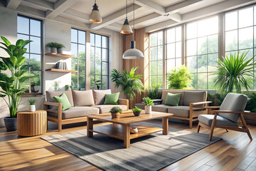 Sunlit living room with modern style and natural light indoors