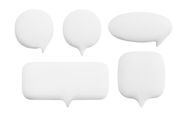 Minimalist 3D white speech bubbles set. Blank chat message concept suitable for social media design, communication interface, creative typography and modern UI elements