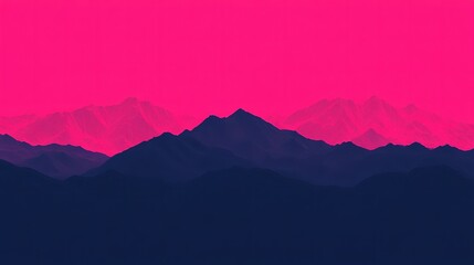 A vibrant, stylized mountain landscape with contrasting pink and blue hues, perfect for use in creative projects, digital art, or as a unique background for presentations,