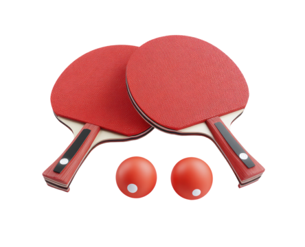 Two red ping pong paddles and two balls