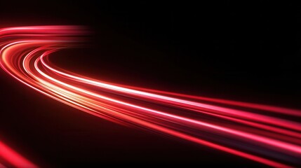 Fototapeta premium Red light speed background with curved lines and glowing trails