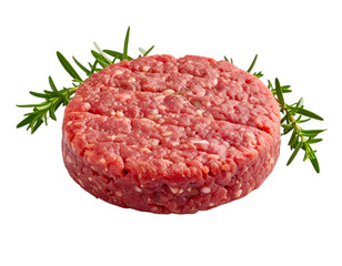Raw Hamburger Patty: A close-up of a raw hamburger patty, ready for cooking. This image presents a delicious, fresh, and uncooked patty ready to be turned into a meal