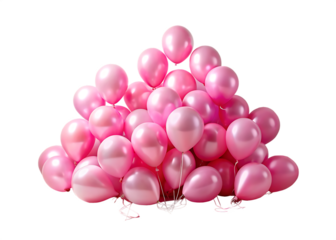 Pink balloons bunch on floor isolated on white background ,PNG.AI Generated.
