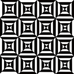 Abstract Black and White Distorted Checkered Optical Illusion, grid pattern