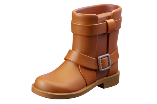 3d cartoon brown boot isolated on transparent background. use cases: fashion, apparel, footwear.