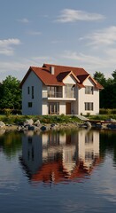 Obraz premium 湖畔の静寂、3Dレンダリング