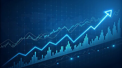 Abstract Rising Arrow Graph on Blue Grid: Data Analysis, Growth, Progress Visualization Concept.