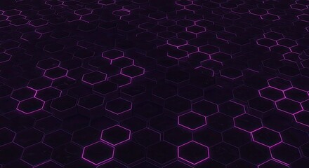 Obraz premium Abstract Hexagon Grid with Glowing Purple Edges, Dark Futuristic Design.