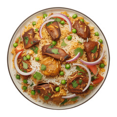 Delicious beef Biryani isolated on white background 