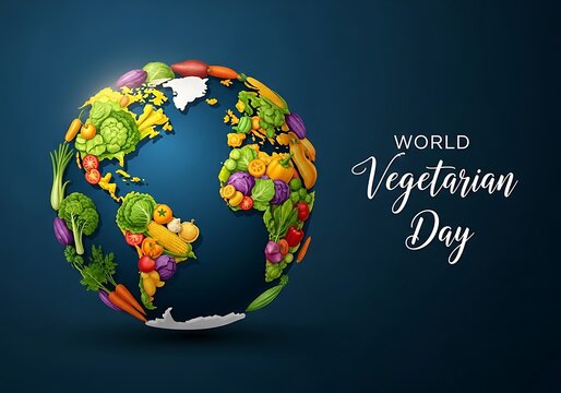 World vegetarian day earth made of fresh fruits and vegetables