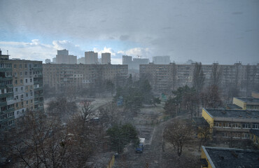 Obraz premium Heavy Snowfall Over Kyiv Residential Area