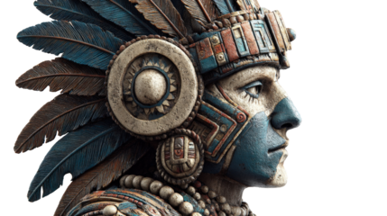 Aztec warrior statue, isolated on a Transparent background, PNG file.