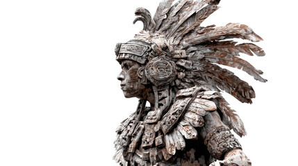Aztec warrior statue, isolated on a Transparent background, PNG file.