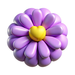 Vibrant purple flower with yellow center isolated on black 3d rendered bloom for design projects transparent background