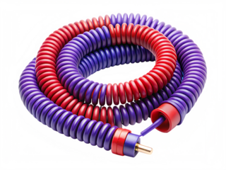 Purple Coiled Cable: Industrial Strength Power Cord with Red and Blue Connectors isolated on white background ,PNG.AI Generated.
