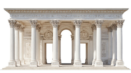 Naklejka premium Classic Architecture: Timeless classic architecture with grand columns and elegant designs, isolated on a Transparent background, PNG file.