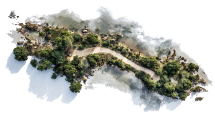 Aerial Drone Photography: Aerial drone photography capturing sweeping views of cities, mountains, or coastlines, isolated on a Transparent background, PNG file.