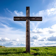 Wooden cross against a sky