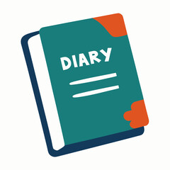 Simple teal diary with orange accents and the word diary