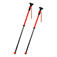 Pair of red and black hiking trekking poles