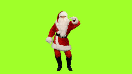 Santa Claus dancing Christmas dance on green background
