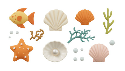 Obraz premium Delightful marine life elements with a whimsical touch on a transparent setting