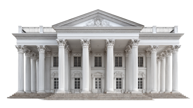 Classic Architecture: Timeless classic architecture with grand columns and elegant designs, isolated on a Transparent background, PNG file. - Powered by Adobe
