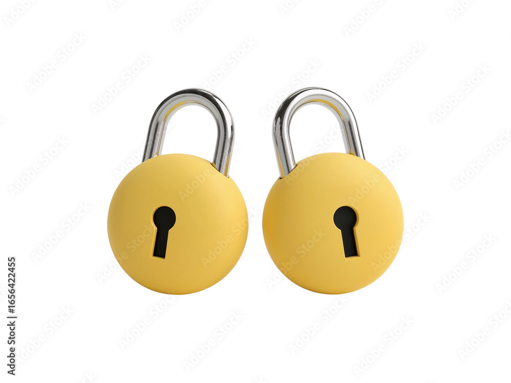 Poster two yellow padlocks isolated on a transparent field concept of security and data protection