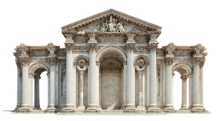 Obraz premium Classic Architecture: Timeless classical architecture with grand columns, arches, and ornate facades, isolated on a Transparent background, PNG file.