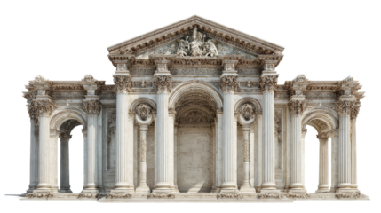Classic Architecture: Timeless classical architecture with grand columns, arches, and ornate facades, isolated on a Transparent background, PNG file.