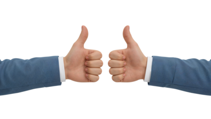 Isolated two hands giving thumbs up gesture offering positive approval signal
