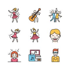 Naklejka premium Diverse people enjoying music, dancing, and celebrating life's moments with joy.