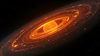 Protoplanetary disk with glowing organic molecules resembling cosmic constellations.