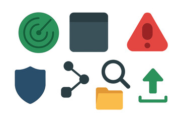 Collection of glowing digital icons on dark background